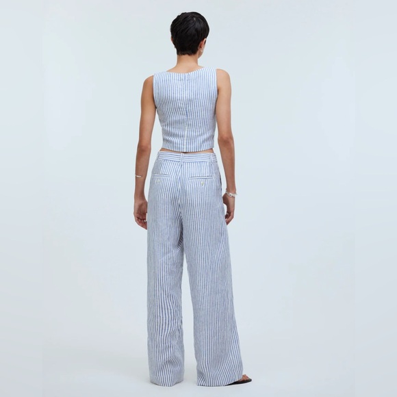 Madewell Women's 8 The Harlow Wide-Leg Pant in 100% Linen Bluestone Stripe White - Picture 2 of 16